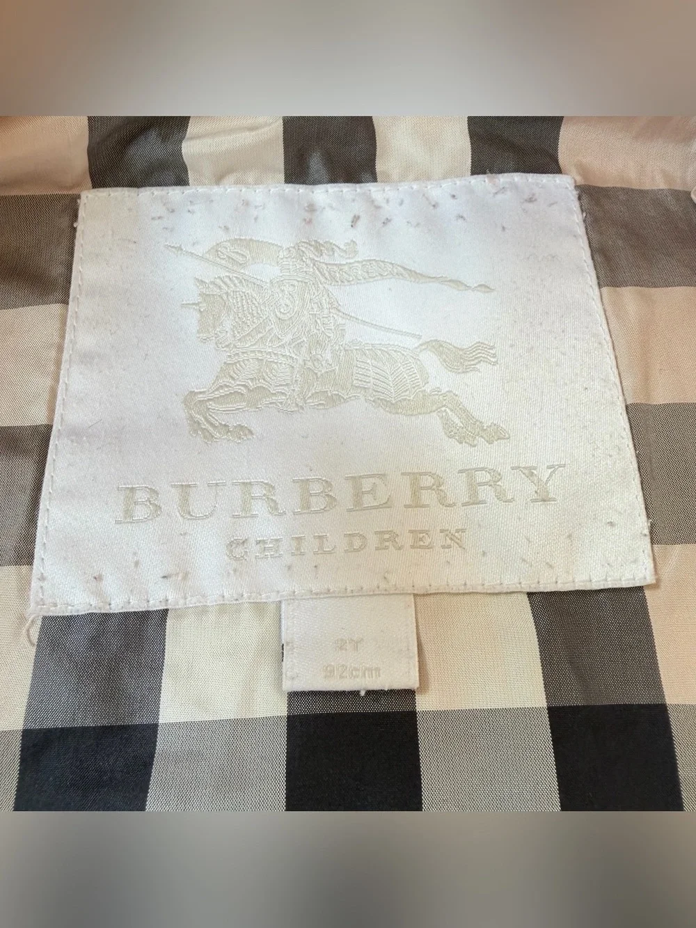 Burberry Toddler Girls Puffer Jacket 2T Nova Check Berry Red Horse Hooded Kids